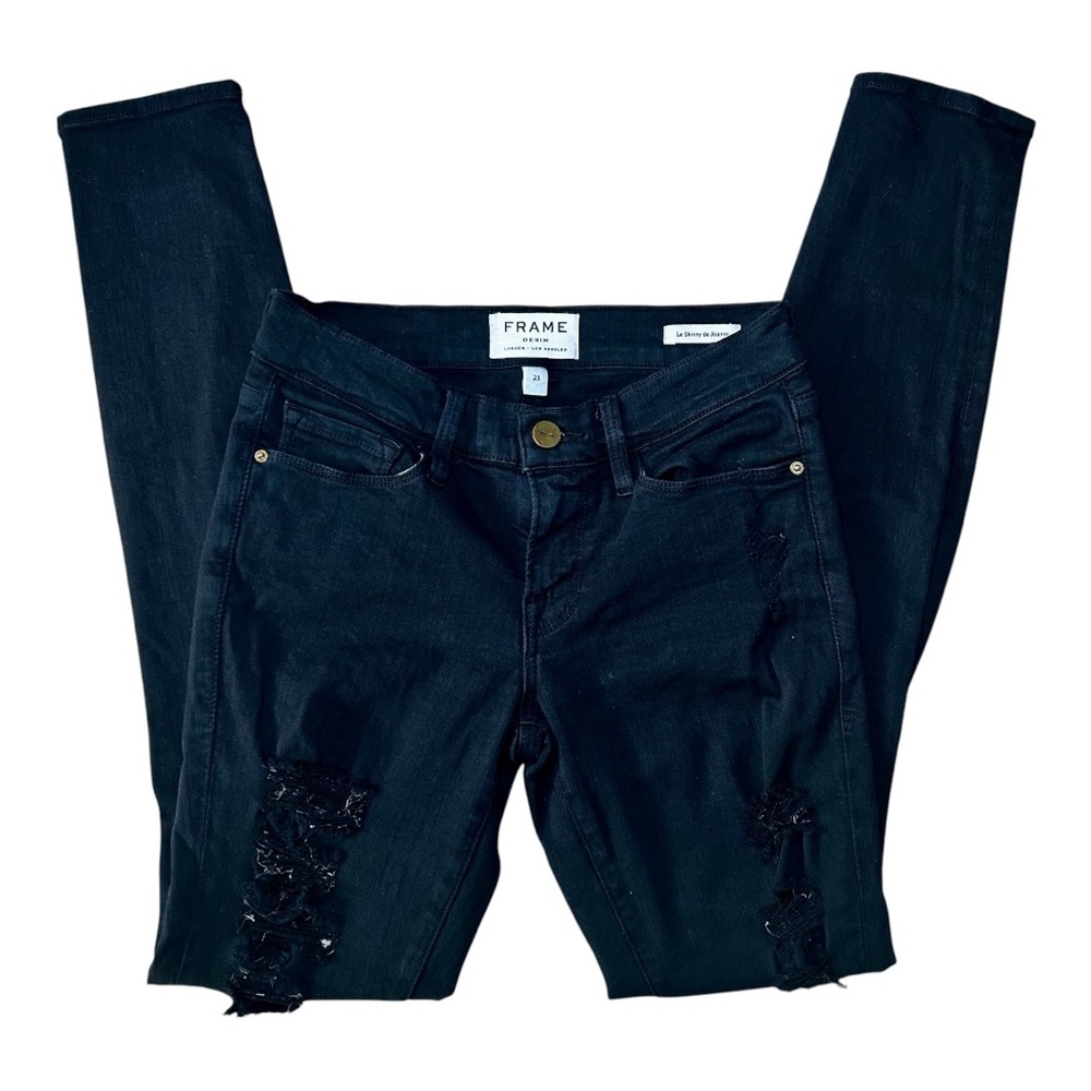FRAME Denim London Jeans, Le Skinny de Jeanne, Distressed, Black, Size 23, EUC - Picture 2 of 5